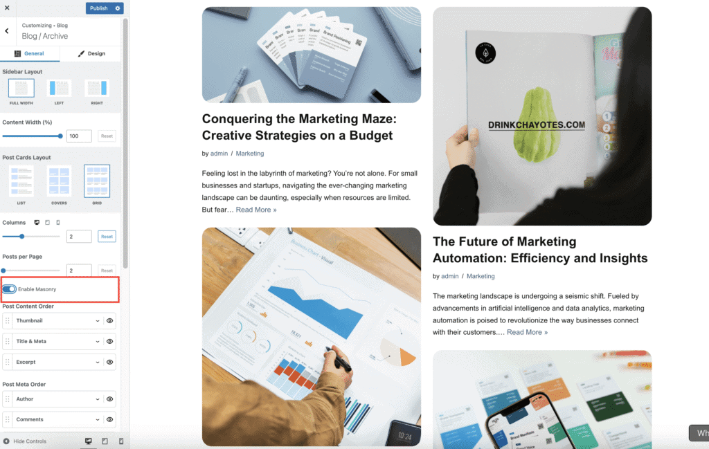 Blog setting in Neve 4.0.0